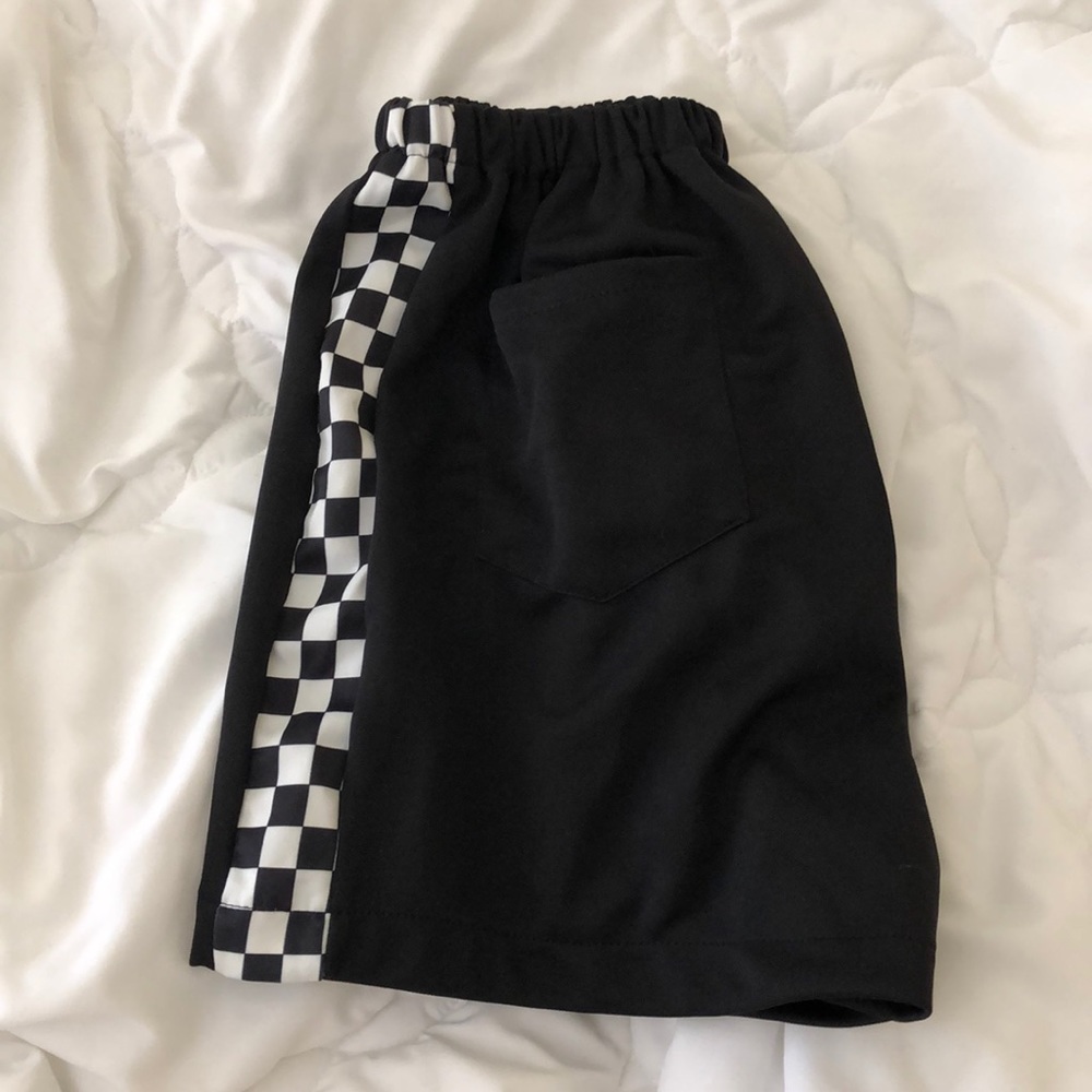 black and checkered athletic shorts